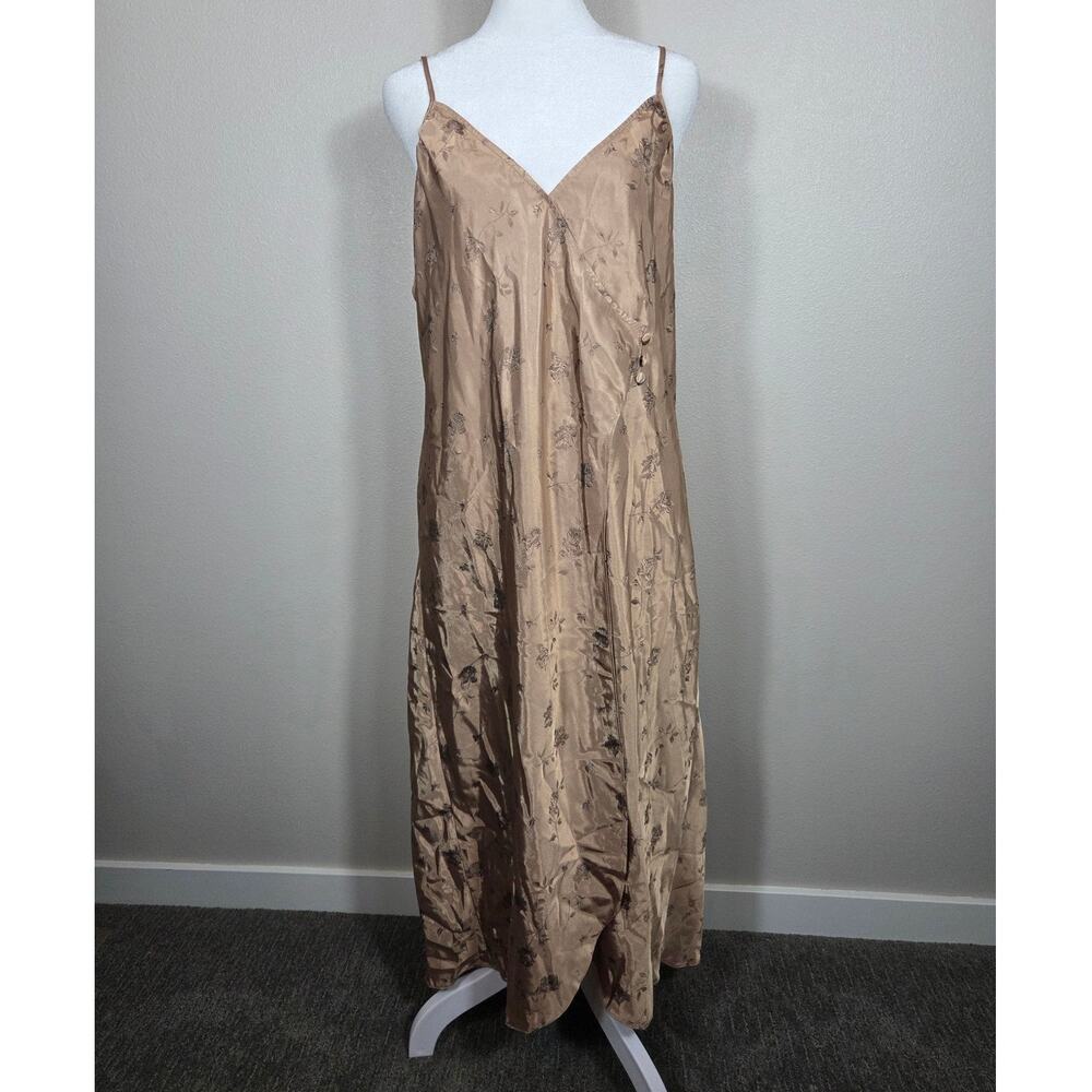 Secret Treasures Gold Satin Embellished Floral Print Nightgown Size Large